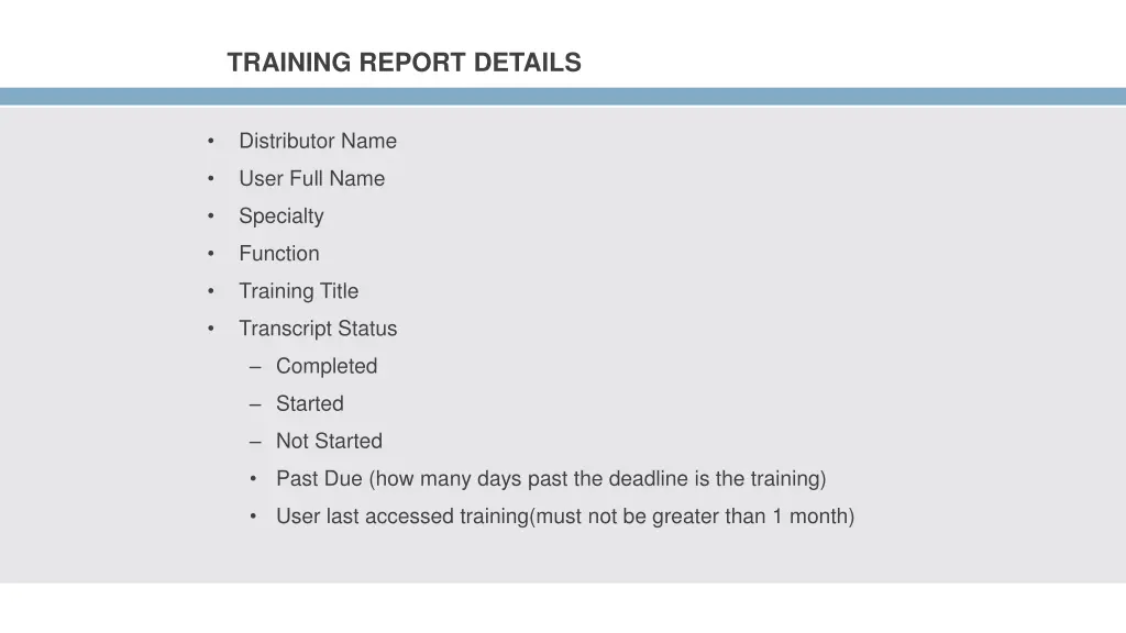 training report details