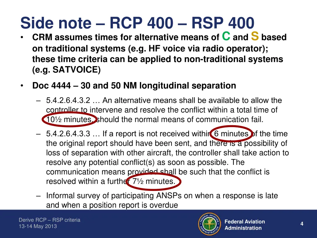 side note rcp 400 rsp 400 crm assumes times