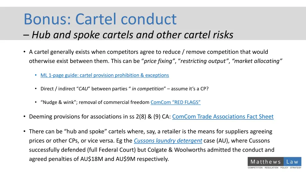 bonus cartel conduct hub and spoke cartels