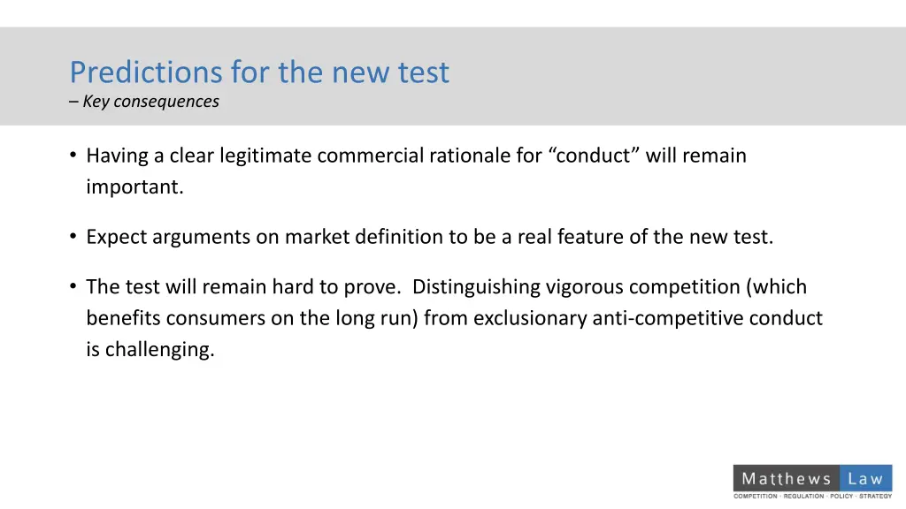 predictions for the new test key consequences