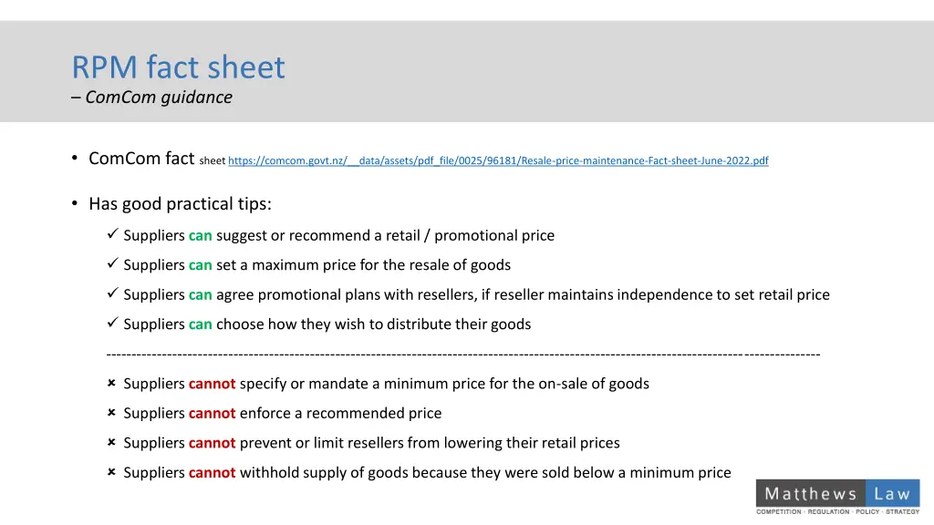 rpm fact sheet comcom guidance