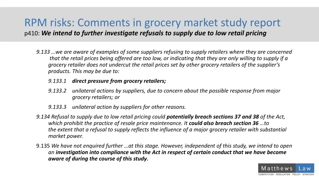 rpm risks comments in grocery market study report