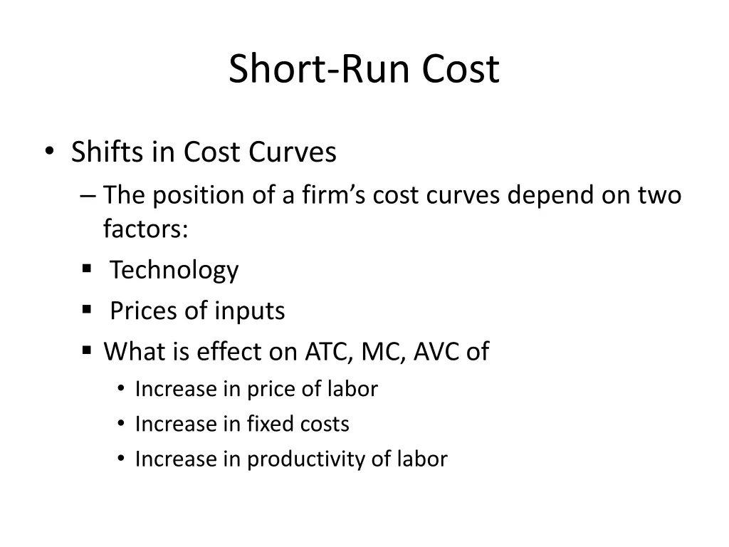 short run cost