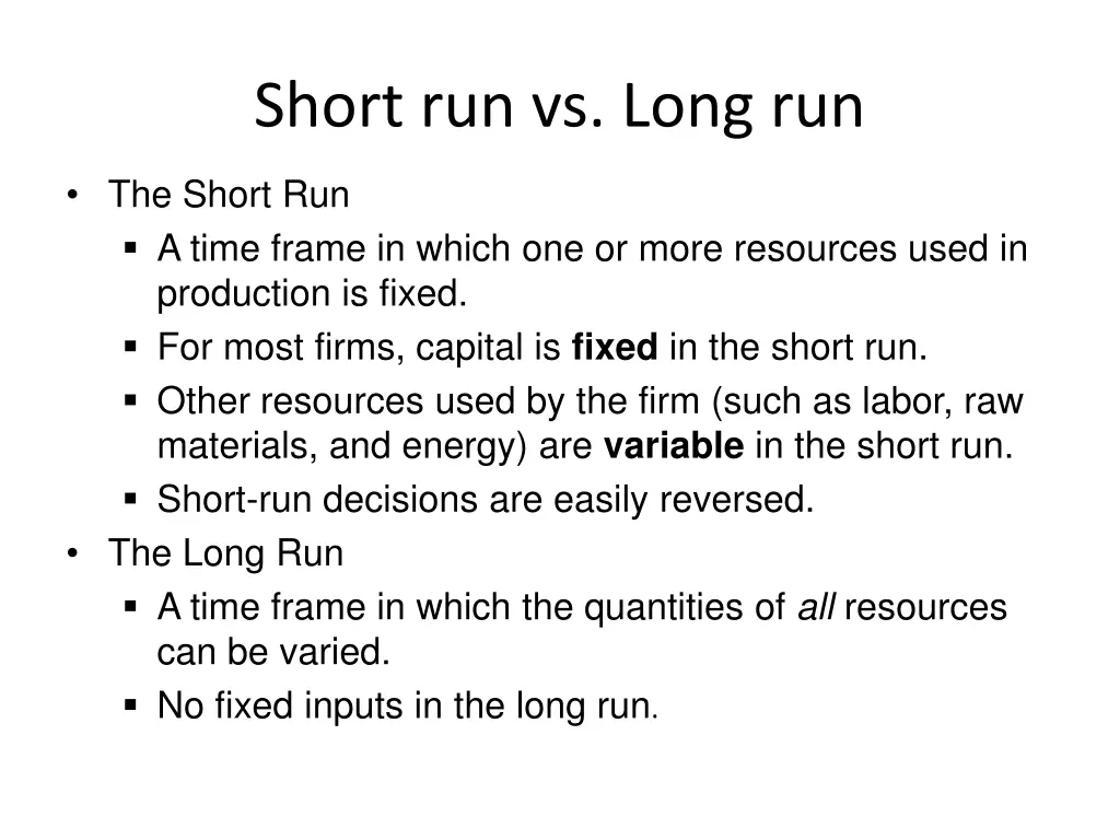 short run vs long run