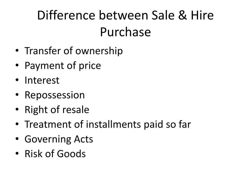 difference between sale hire purchase transfer