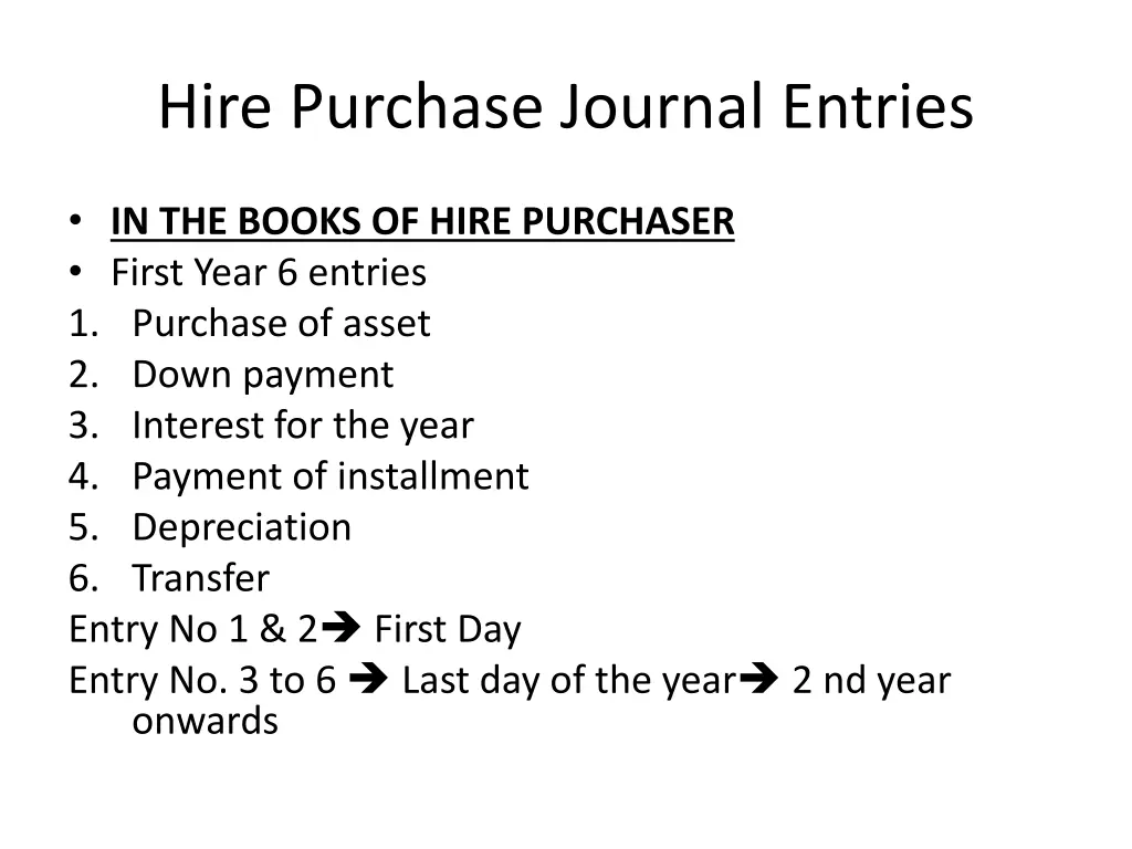 hire purchase journal entries