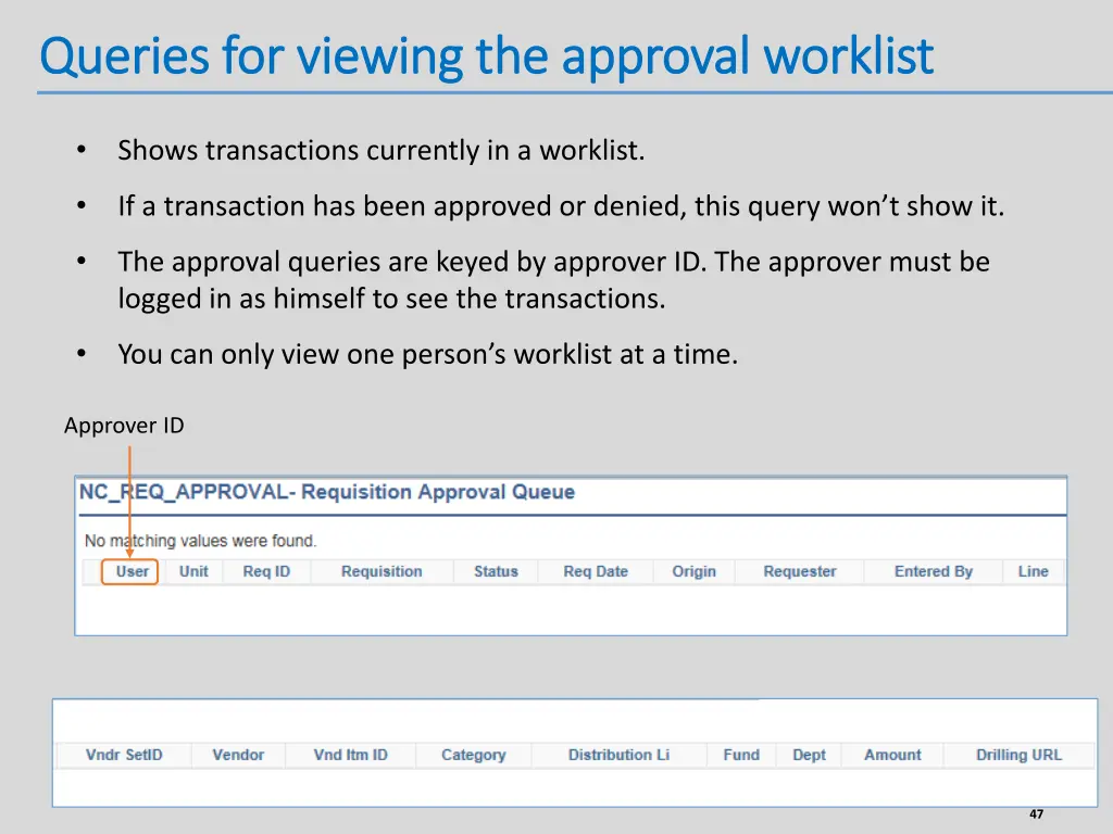 queries for viewing the approval queries