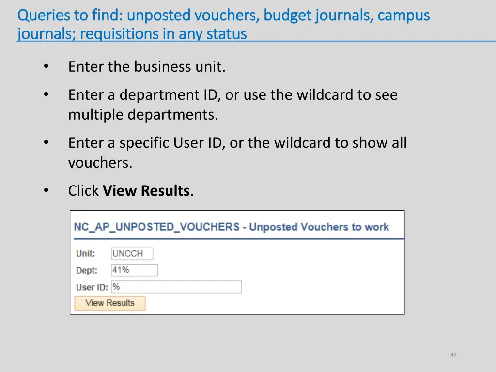 queries to queries to find journals requisitions