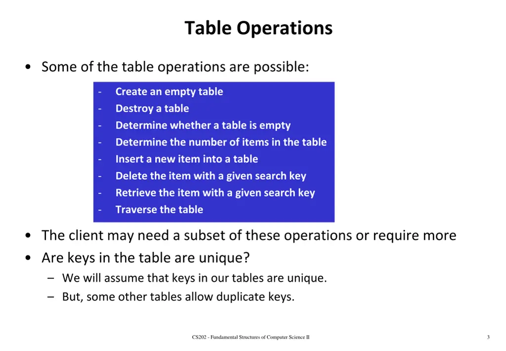 table operations