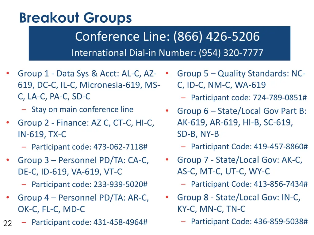 breakout groups conference line 866 426 5206