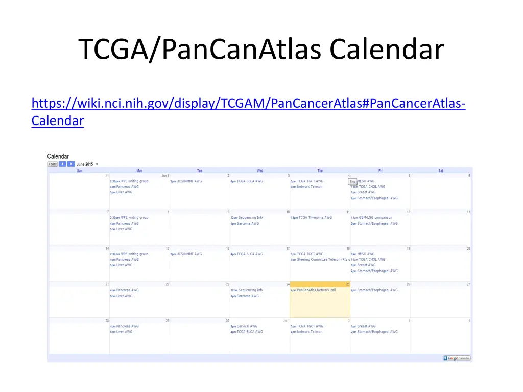 tcga pancanatlas calendar