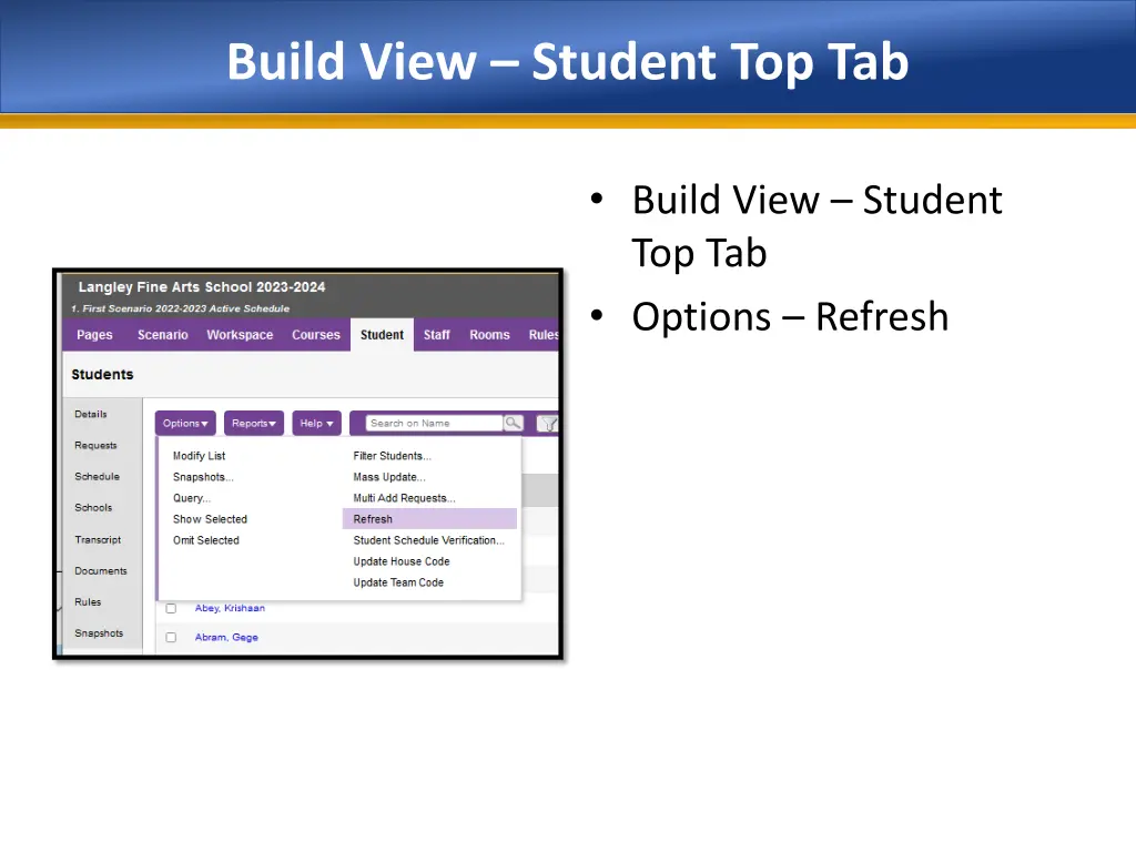 build view student top tab
