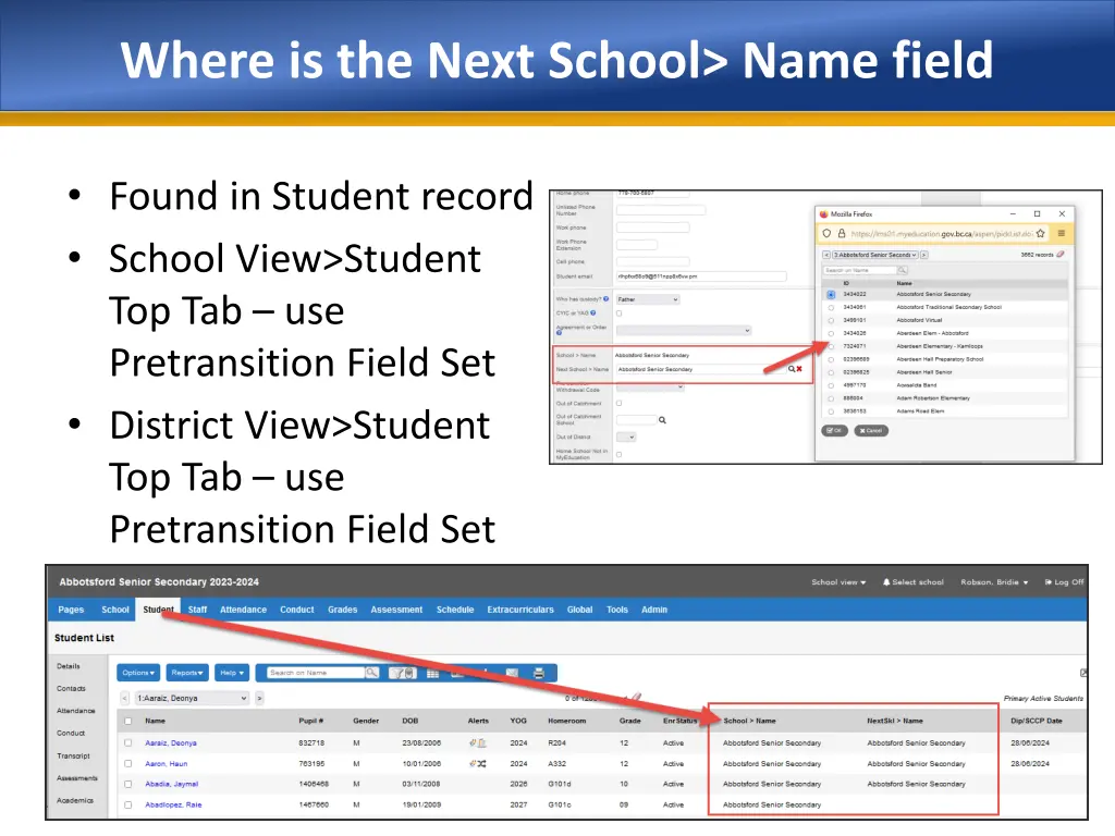 where is the next school name field