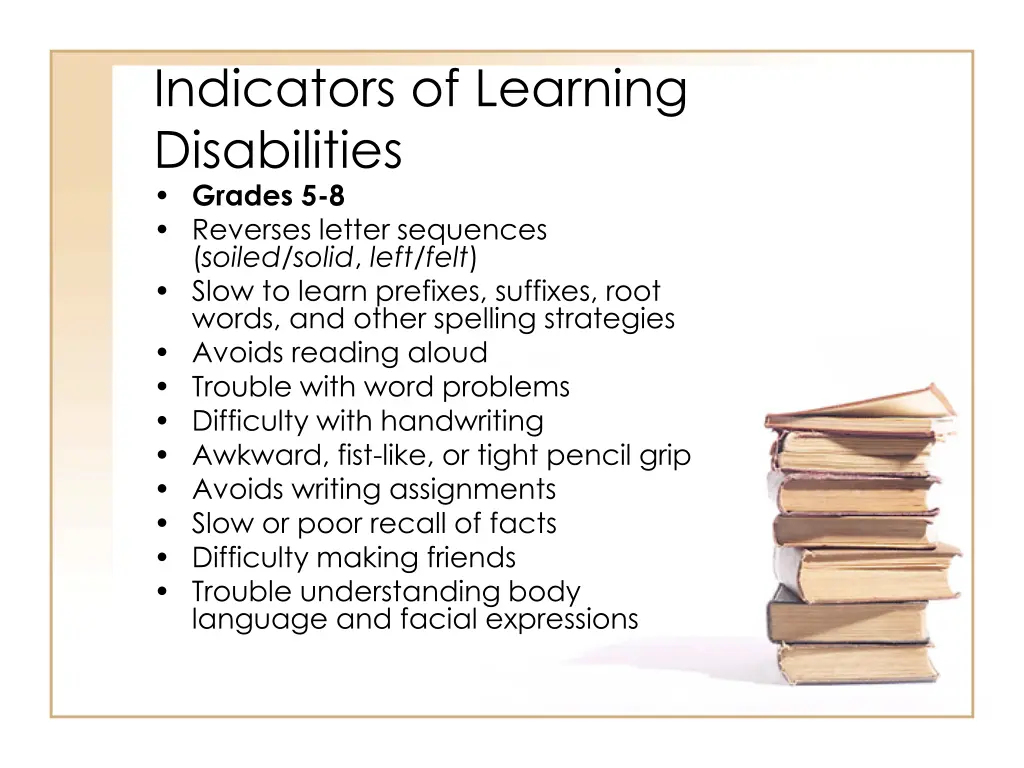 indicators of learning disabilities grades 1