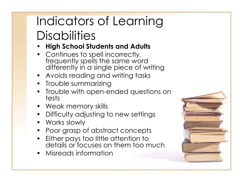 indicators of learning disabilities high school