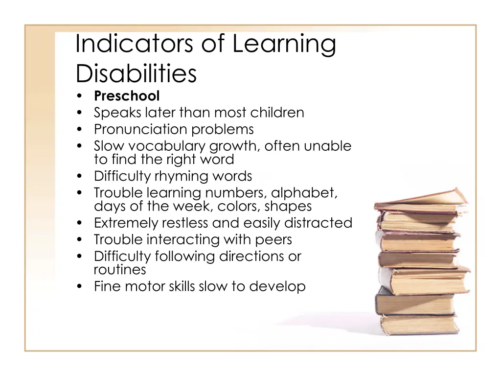 indicators of learning disabilities preschool