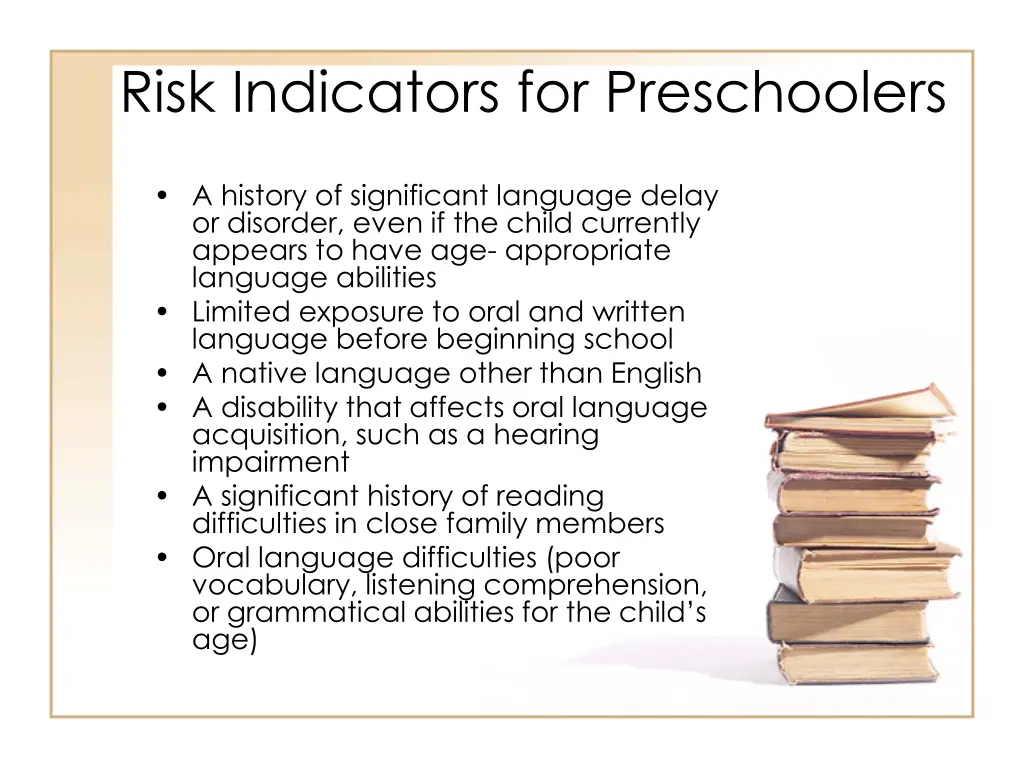 risk indicators for preschoolers