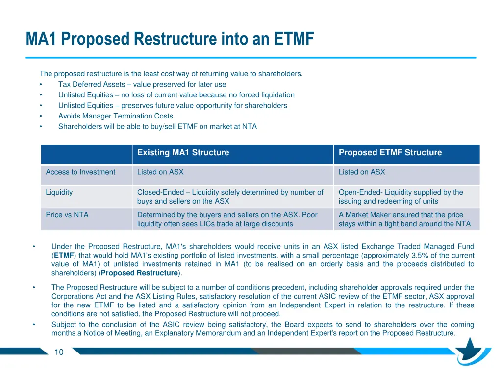 ma1 proposed restructure into an etmf