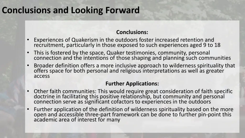 conclusions and looking forward