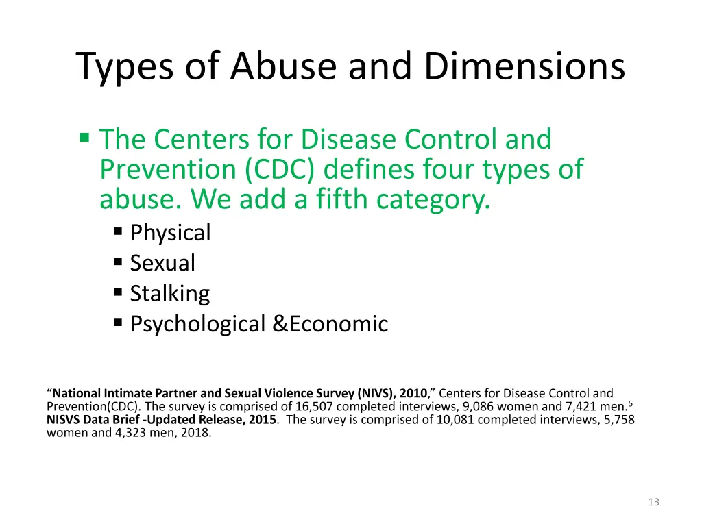 types of abuse and dimensions