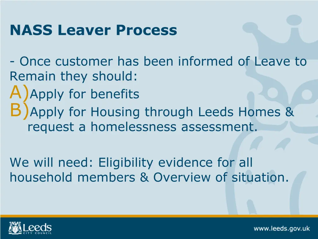 nass leaver process