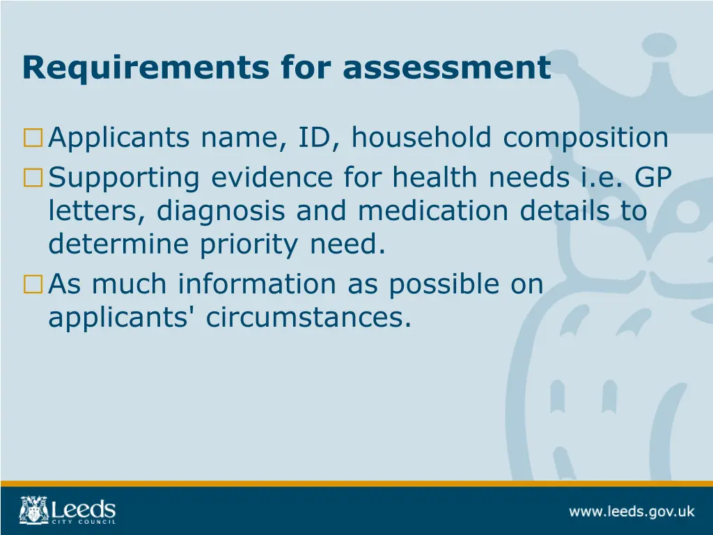 requirements for assessment