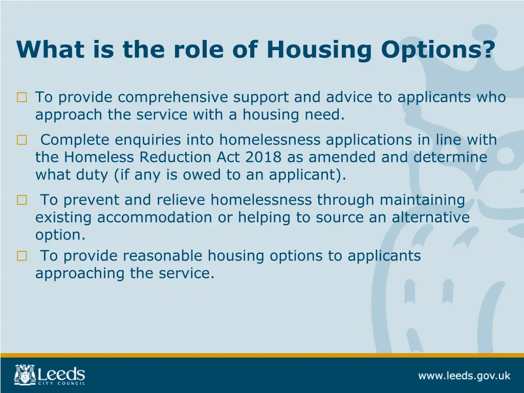 what is the role of housing options