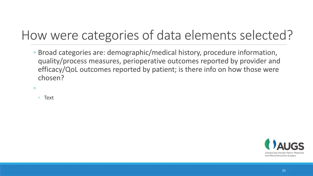 how were categories of data elements selected