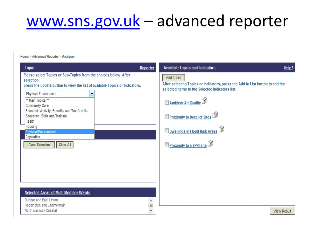 www sns gov uk advanced reporter 1