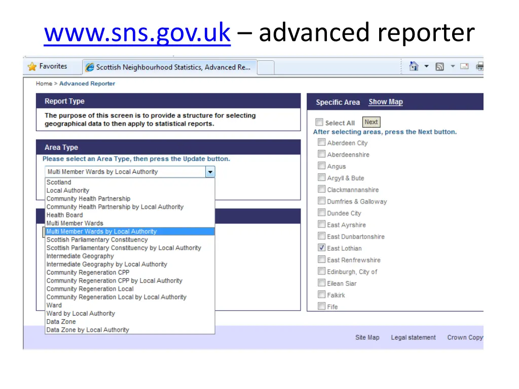 www sns gov uk advanced reporter