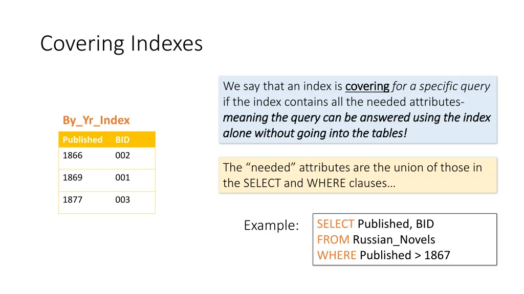 covering indexes
