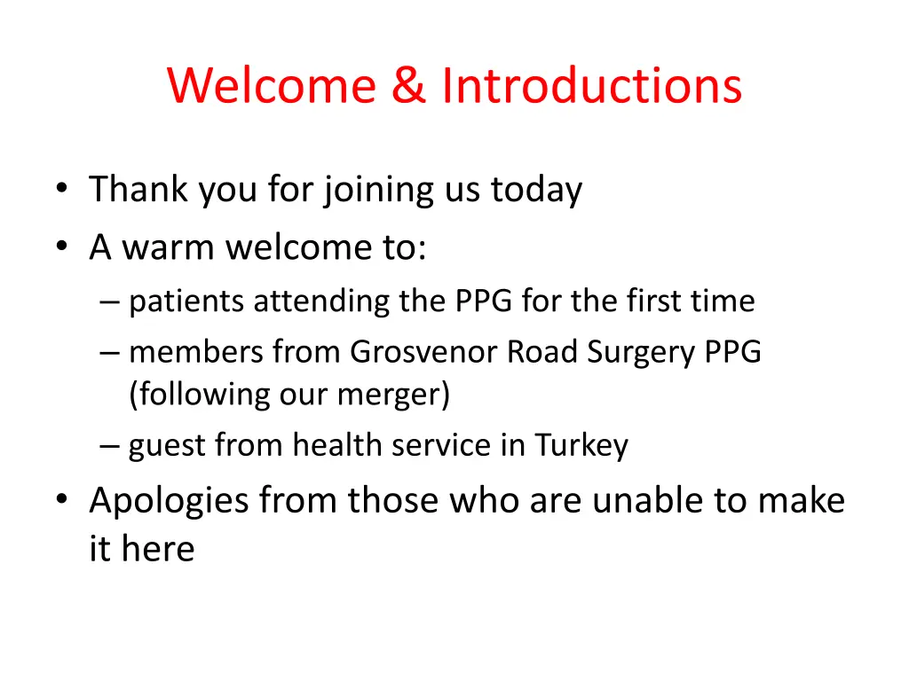welcome introductions