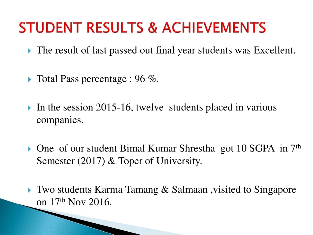 the result of last passed out final year students