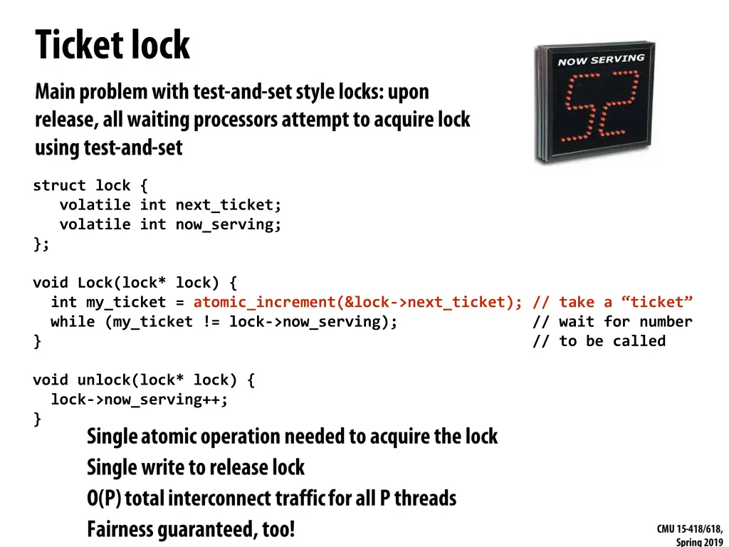struct lock volatile int next ticket volatile