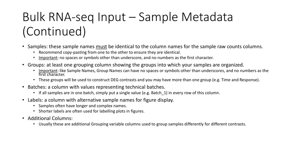 bulk rna seq input sample metadata continued