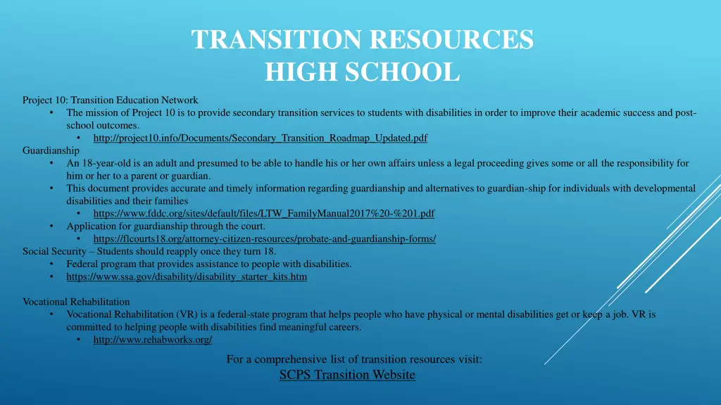 transition resources high school