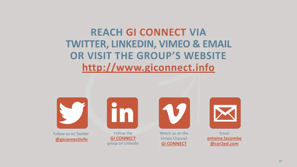 reach gi connect via twitter linkedin vimeo email