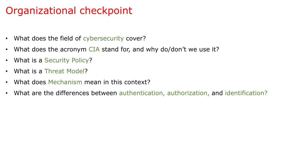 organizational checkpoint
