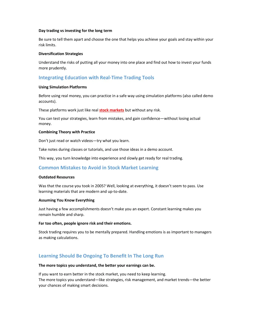 day trading vs investing for the long term