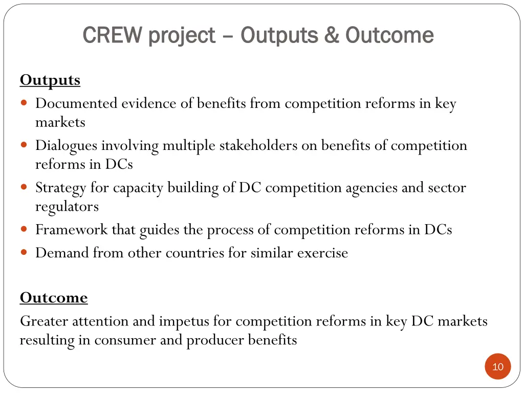 crew project crew project outputs outcome outputs