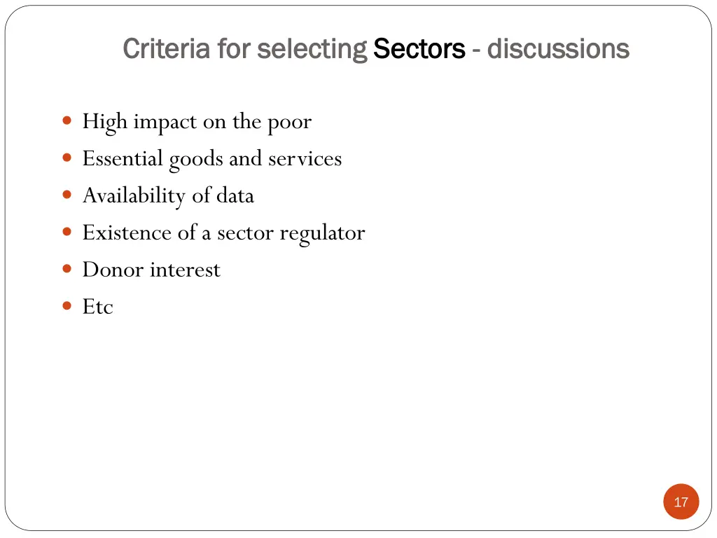 criteria for selecting criteria for selecting