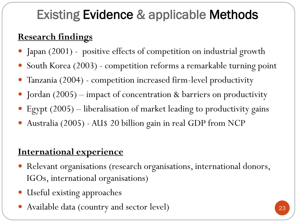 existing existing evidence evidence applicable