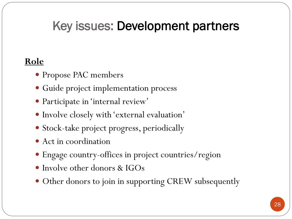 key issues key issues development partners