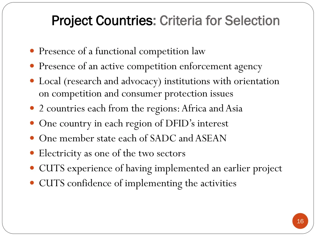 project countries project countries criteria