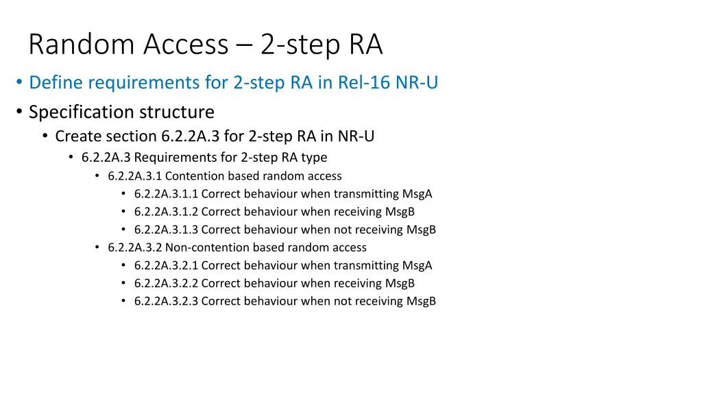 random access 2 step ra define requirements