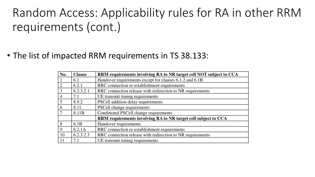 random access applicability rules for ra in other 1
