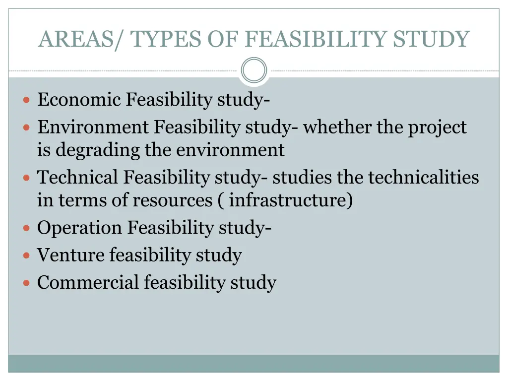 areas types of feasibility study