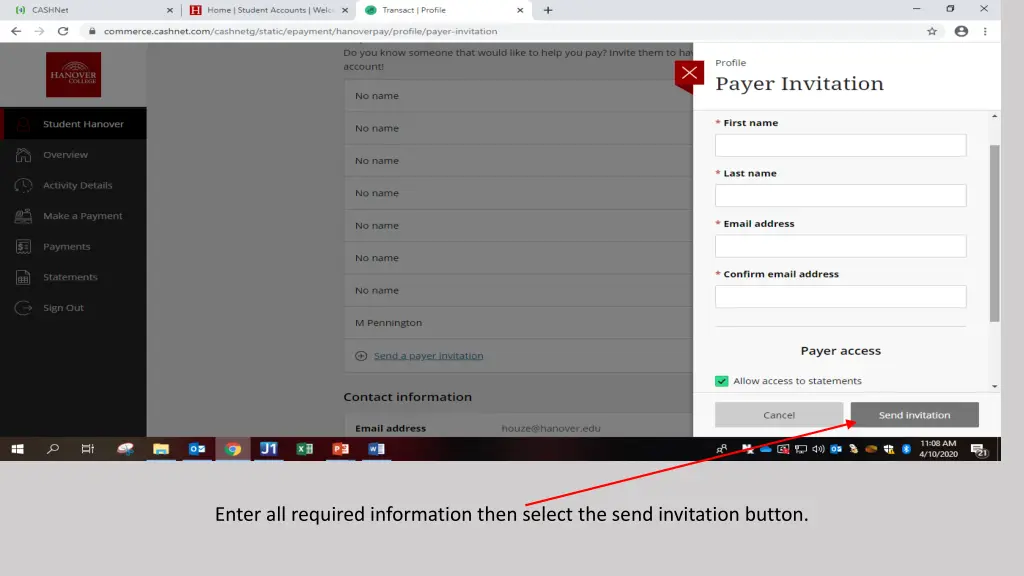 enter all required information then select