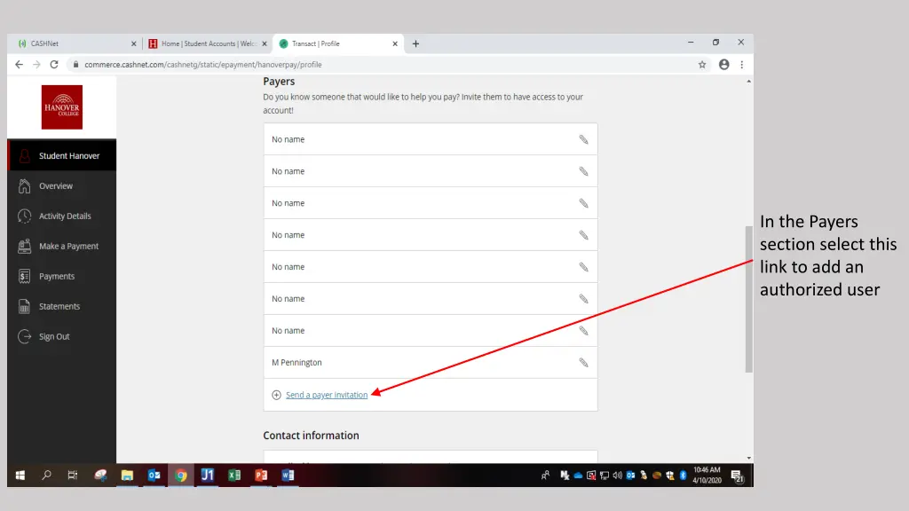 in the payers section select this link