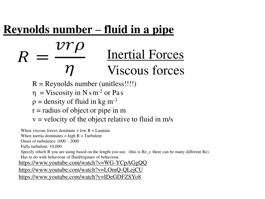 reynolds number fluid in a pipe